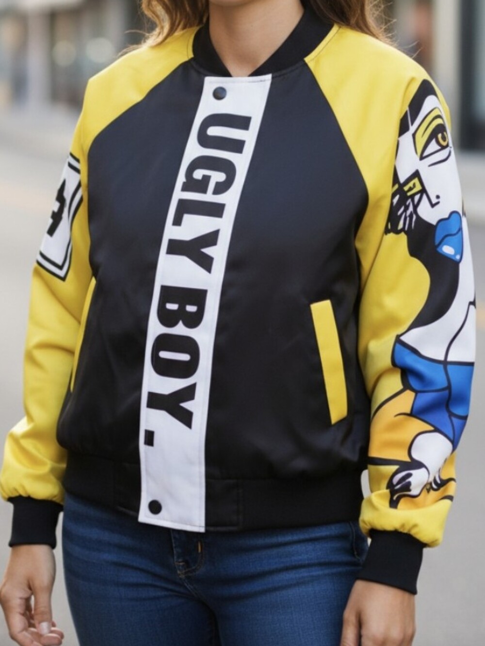 For Her NYC Ugly Boy Dolman Sleeve Bomber Jacket Size M